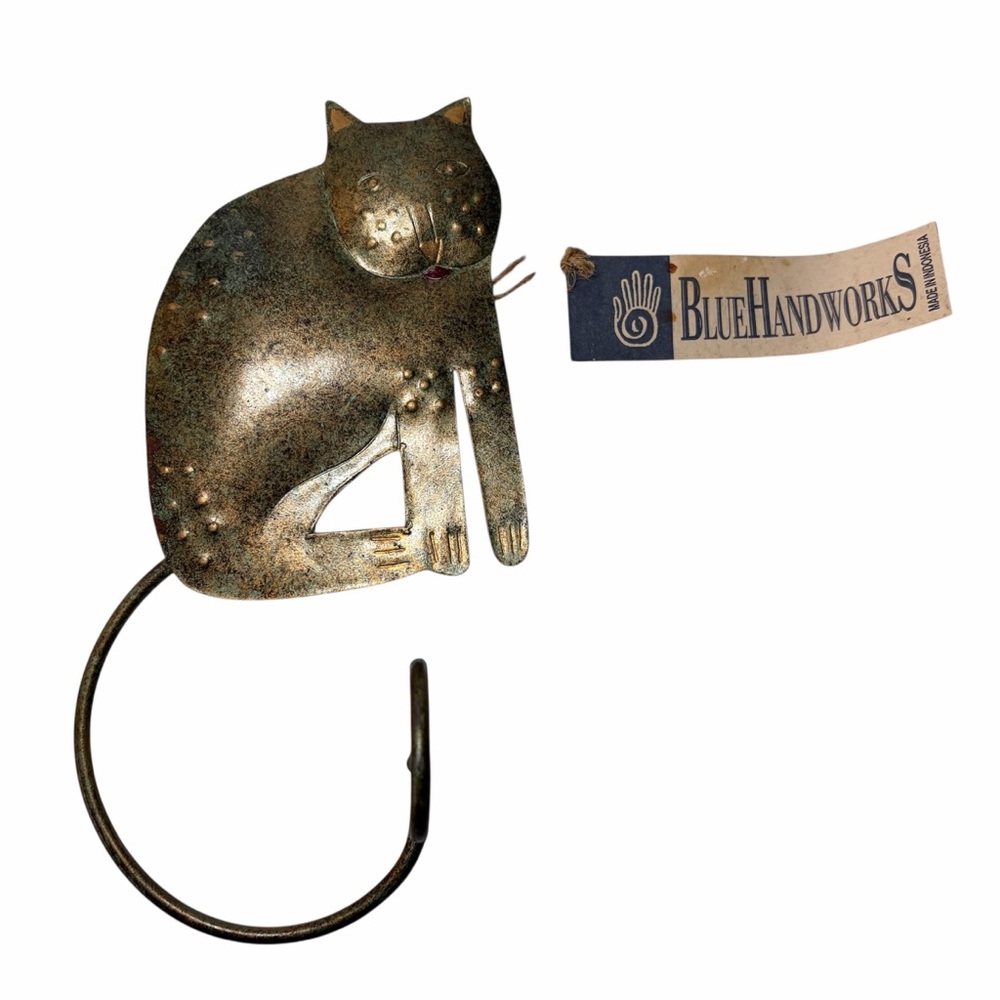 Blue Handworks Artisan Metal Cat Wall Hook NWT Vintage